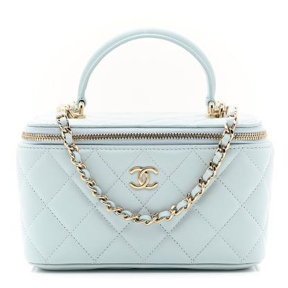 Chanel Lambskin Quilted Small Top Handle Vanity Case With Chain Light Blue 1 of 10