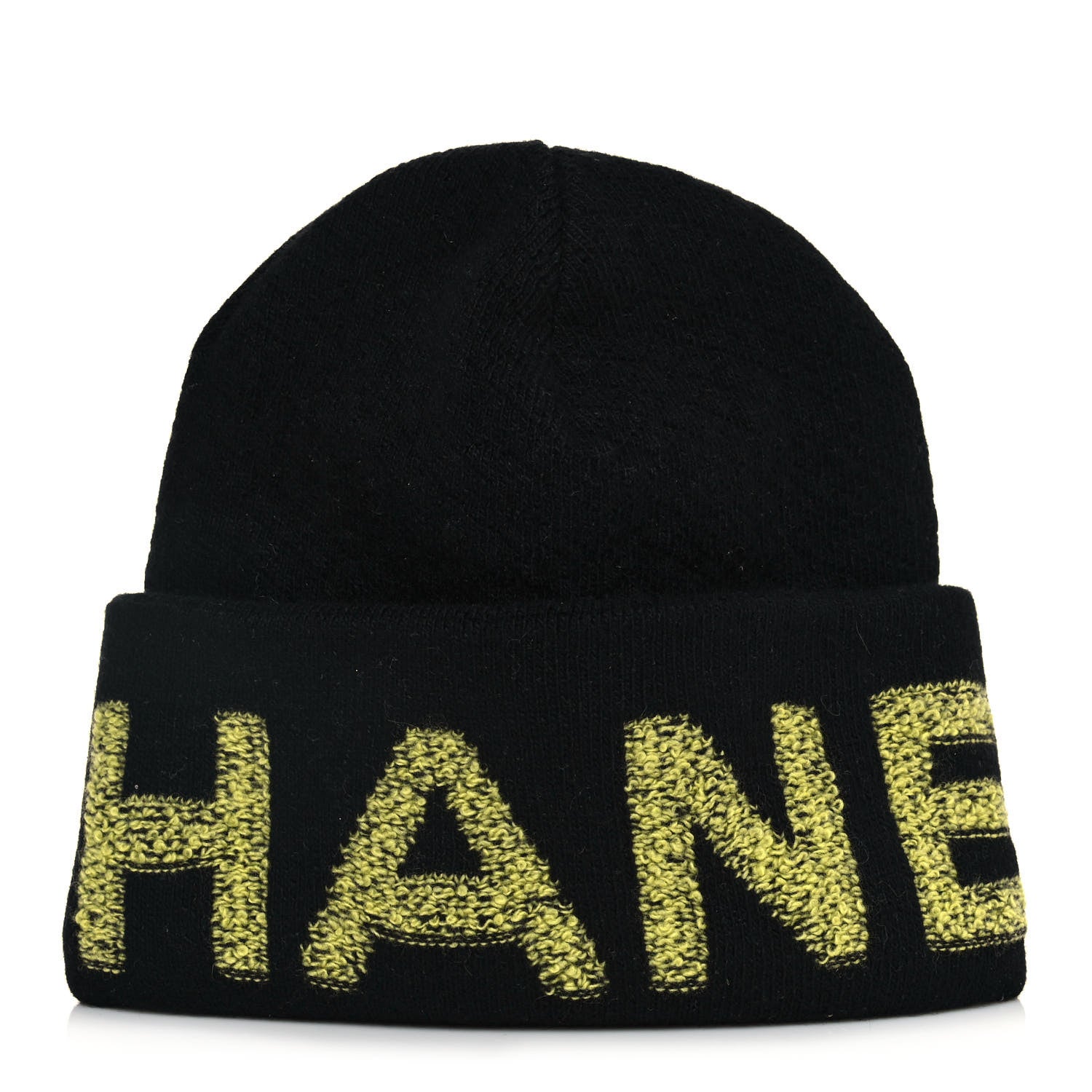 Chanel Cashmere Logo Beanie Hat Black Yellow 1 of 4