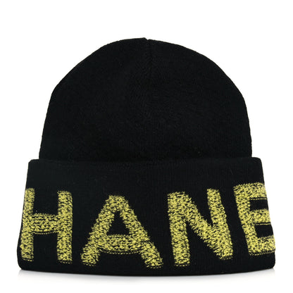 Chanel Cashmere Logo Beanie Hat Black Yellow 1 of 4