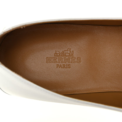 Hermes Calfskin Studded Womens Ancora Moccasin Loafers 40 White 7 of 8
