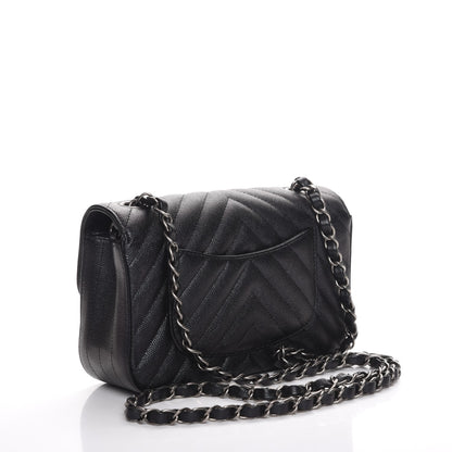 Chanel Caviar Chevron Quilted Mini Rectangular Flap Black 3 of 8