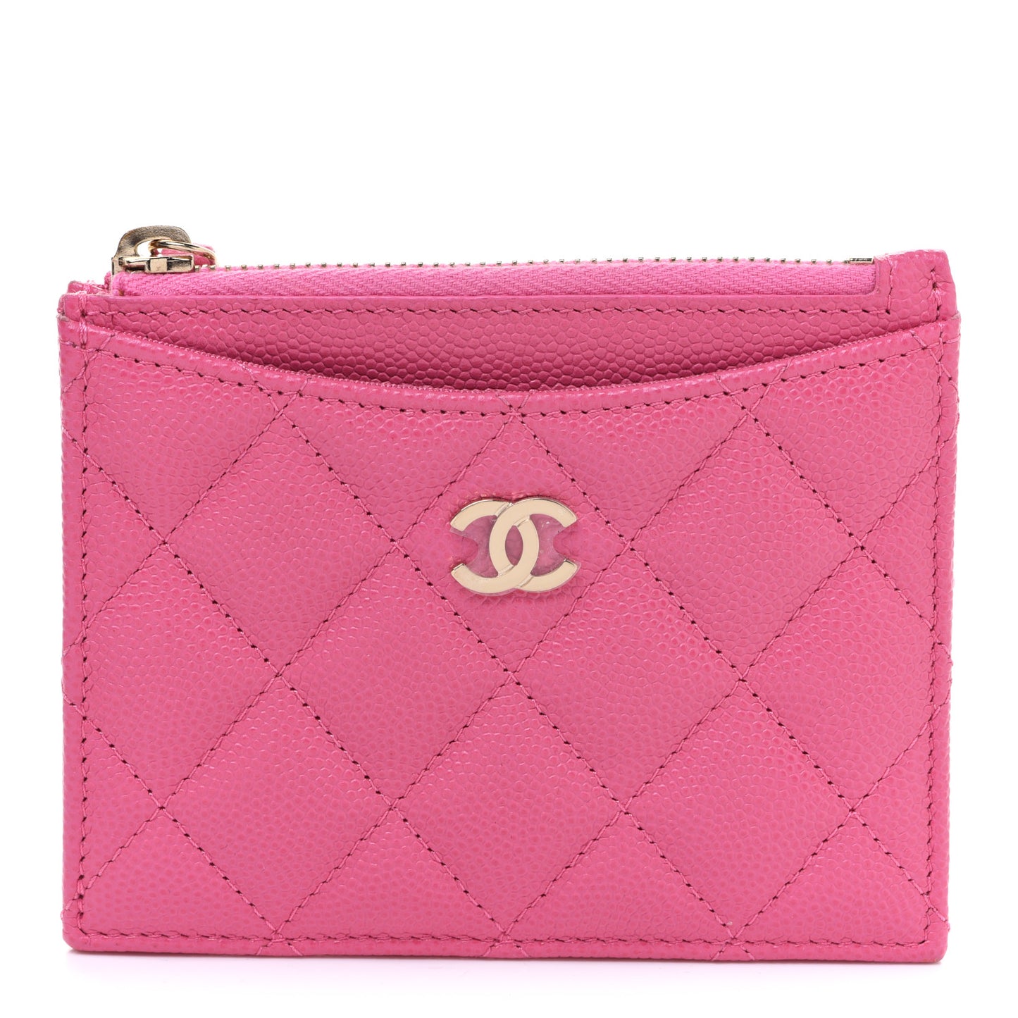 Caviar Quilted CC Zip Card Holder Pink