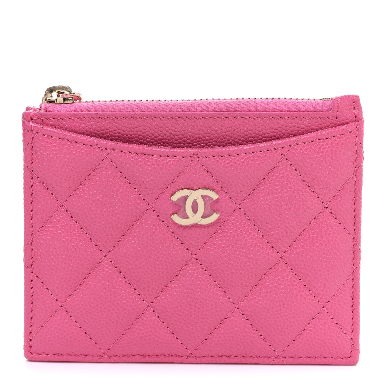Chanel Caviar Quilted CC Zip Card Holder Pink 1 of 9