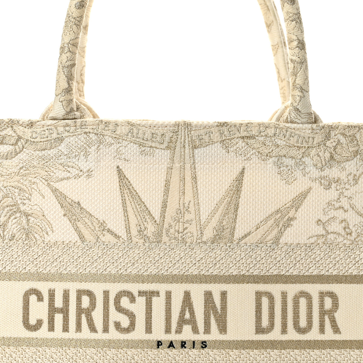 Canvas Embroidered Medium Rêve d'Infini Book Tote Gold