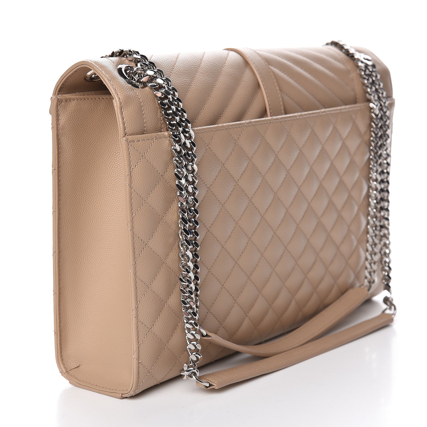 Saint Laurent Grain De Poudre Large Tri-Quilt Monogram Satchel Dark Beige 3 of 11