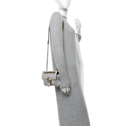 Gucci Metallic Calfskin Matelasse Studded Mini Pearly GG Marmont Shoulder Bag Silver 3 of 11