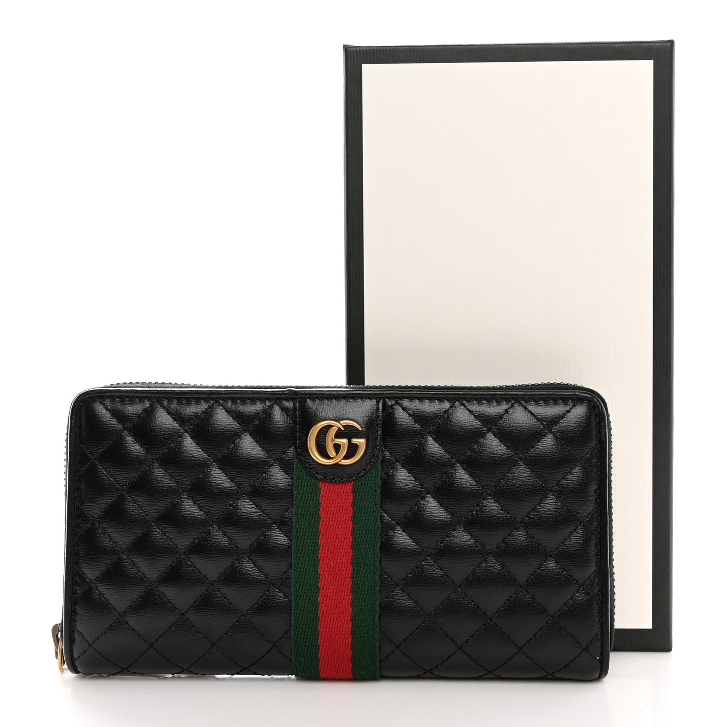 Calfskin Web Trapuntata GG Zip Around Wallet Black