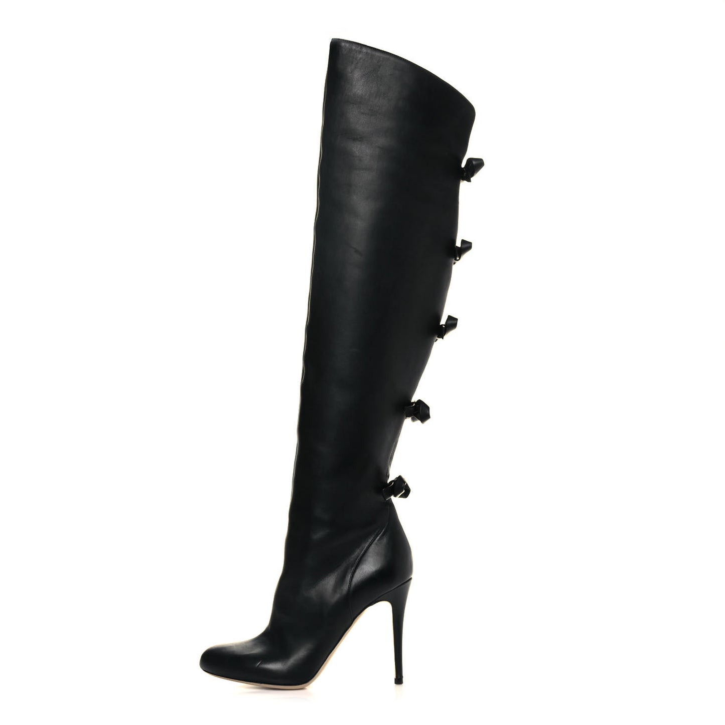 Calfskin Bow Over the Knee Boots 38 Black