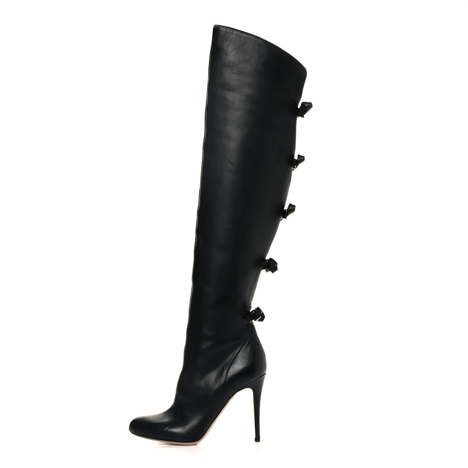 Valentino Garavani Calfskin Bow Over the Knee Boots 38 Black 1 of 8