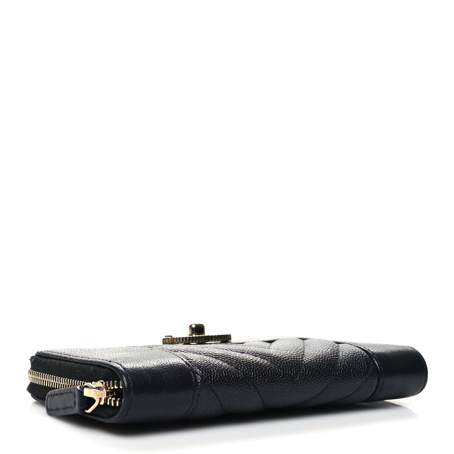 Chanel Caviar Sheepskin Chevron Quilted Medium Mademoiselle Vintage Zip Around Wallet Black 4 of 11