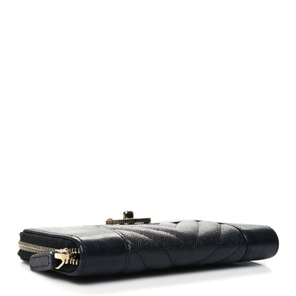 Chanel Caviar Sheepskin Chevron Quilted Medium Mademoiselle Vintage Zip Around Wallet Black 4 of 11