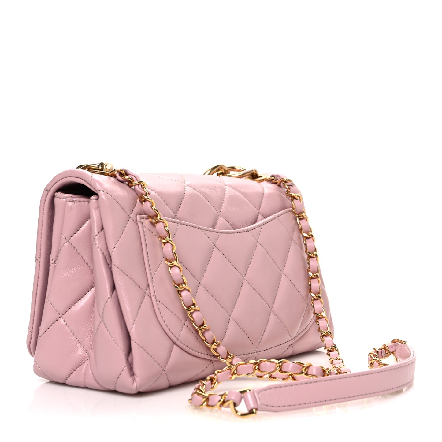 Lambskin Quilted Medium Color Match Flap Light Pink