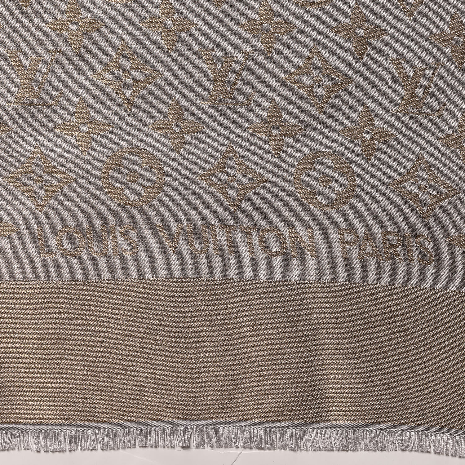 Louis Vuitton Silk Lurex Wool Monogram Shine Shawl Charcoal Greige 4 of 5
