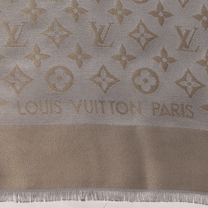 Louis Vuitton Silk Lurex Wool Monogram Shine Shawl Charcoal Greige 4 of 5