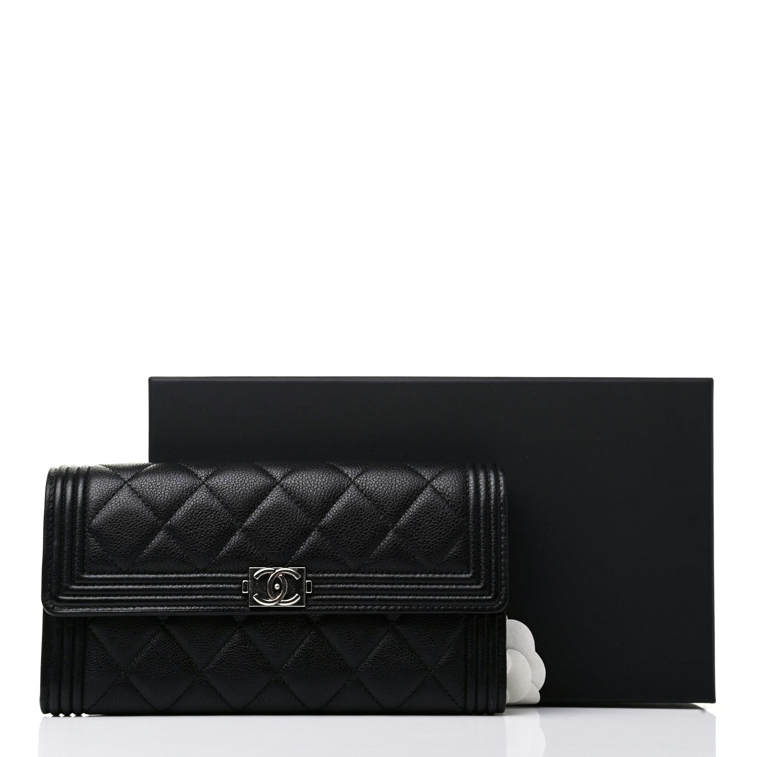 Chanel Calfskin Quilted Large Boy Gusset Flap Wallet Black 10 of 10