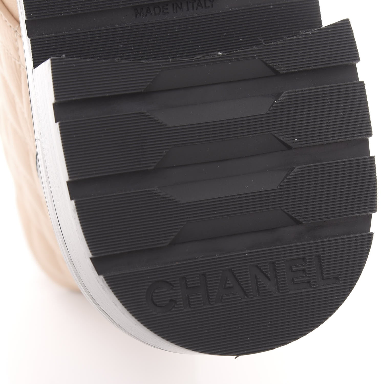 Chanel Lambskin Calfskin Quilted Lace Up Combat Boots 36.5 Beige Black 6 of 9