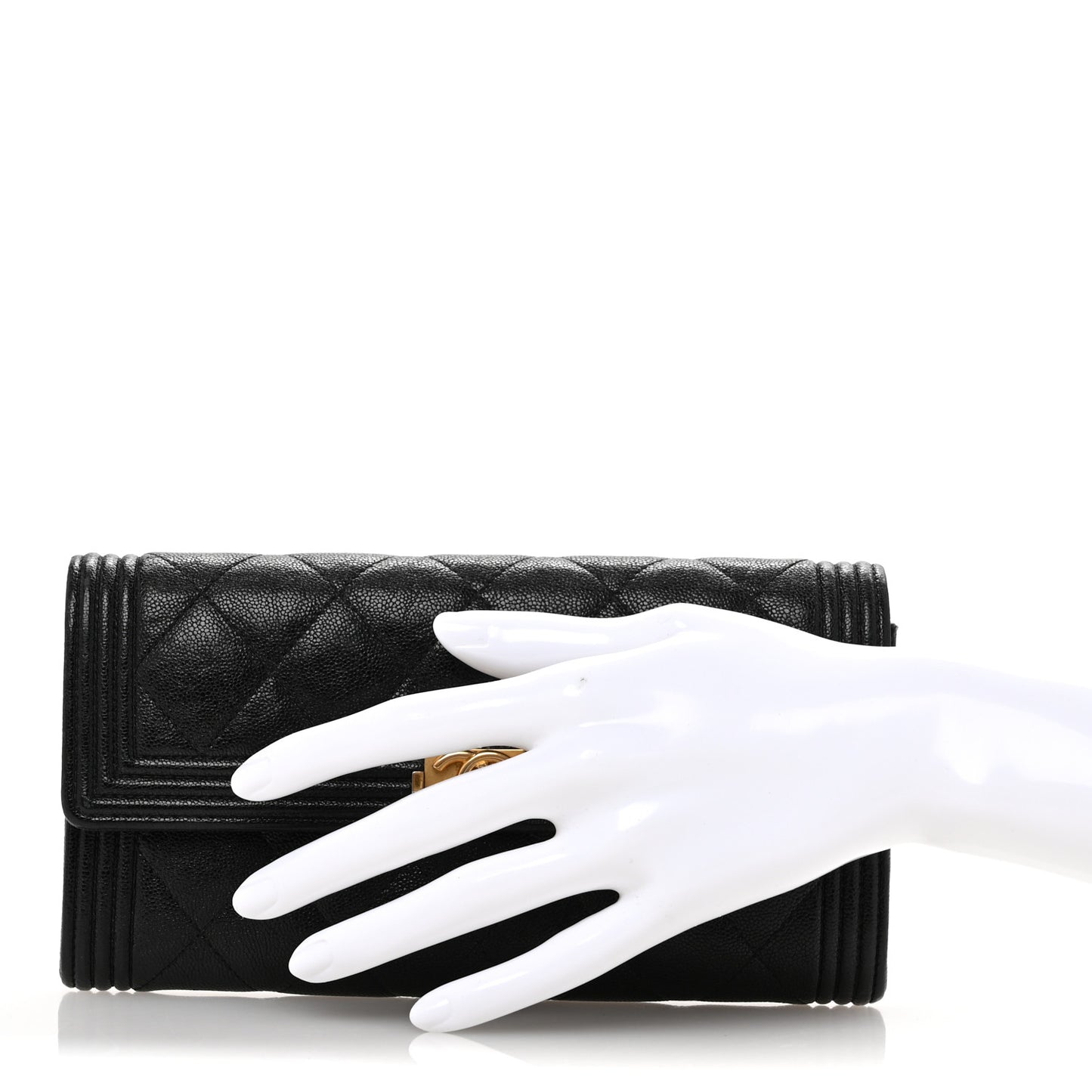 Caviar Quilted Large Boy Gusset Flap Wallet Black
