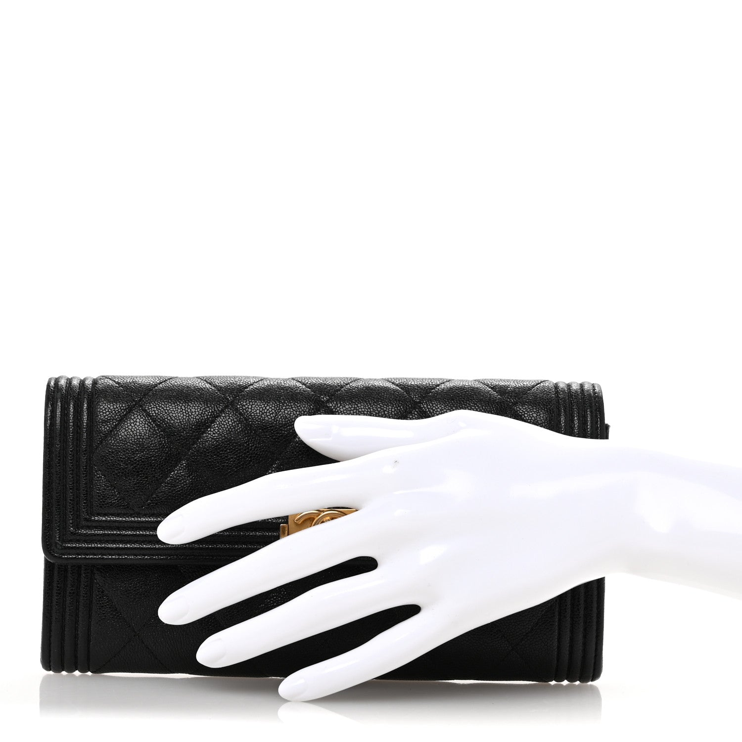 Chanel Caviar Quilted Large Boy Gusset Flap Wallet Black 2 of 12