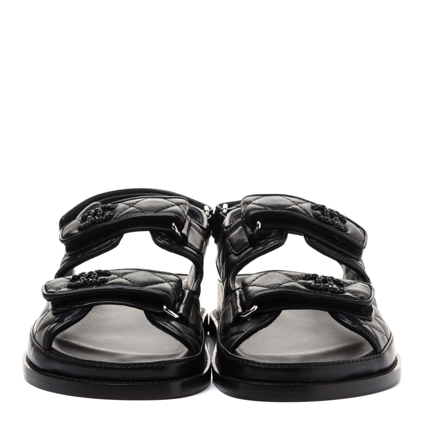 Lambskin Quilted Velcro Dad Sandals 36 So Black