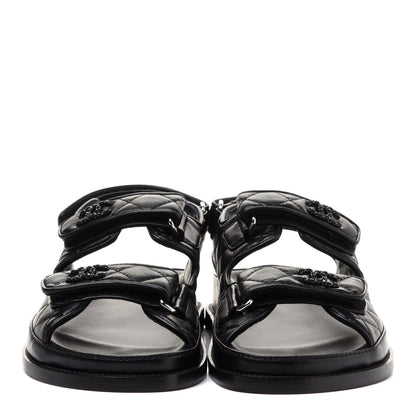 Chanel Lambskin Quilted Velcro Dad Sandals 36 So Black 2 of 10