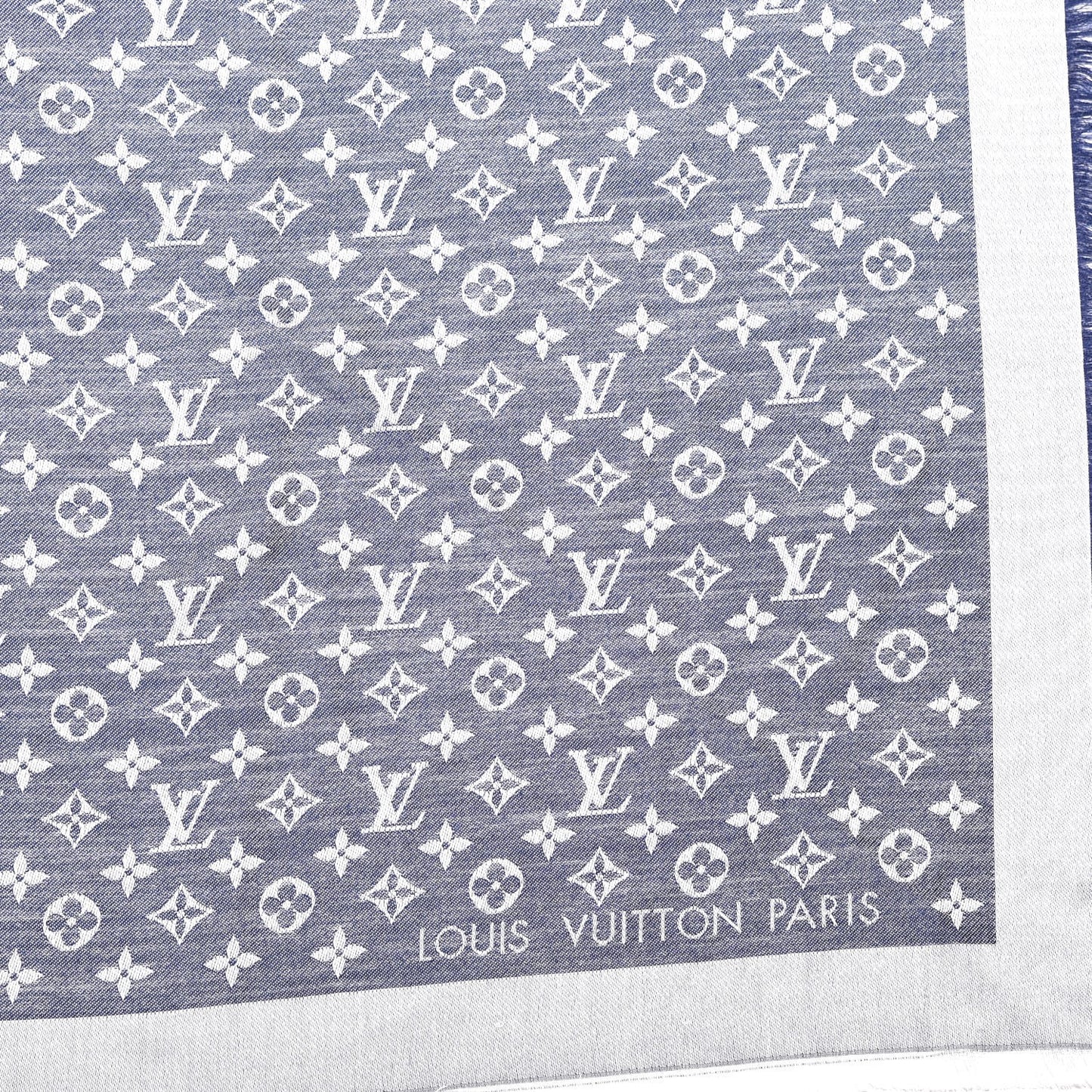 Wool Silk Monogram Denim Shawl Blue