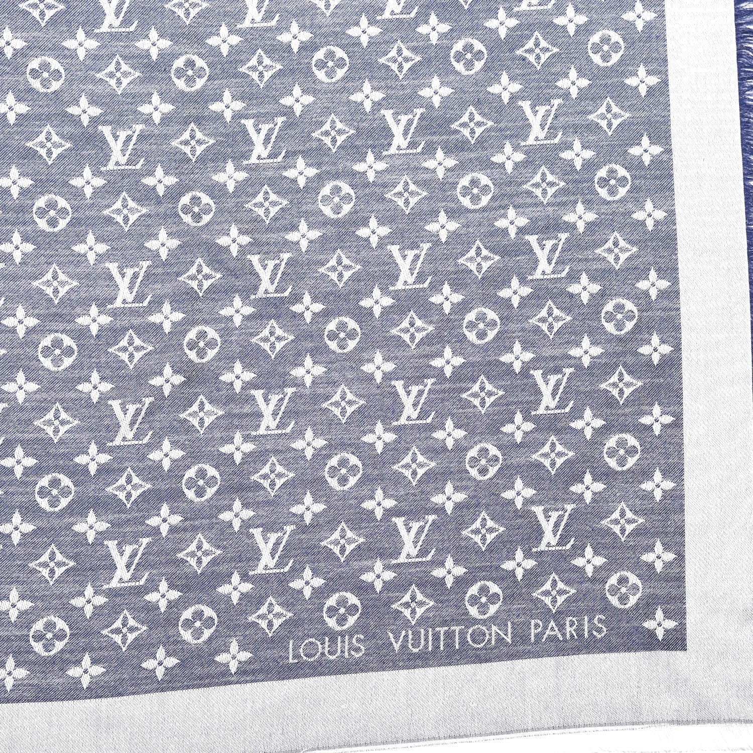 Louis Vuitton Wool Silk Monogram Denim Shawl Blue 3 of 4
