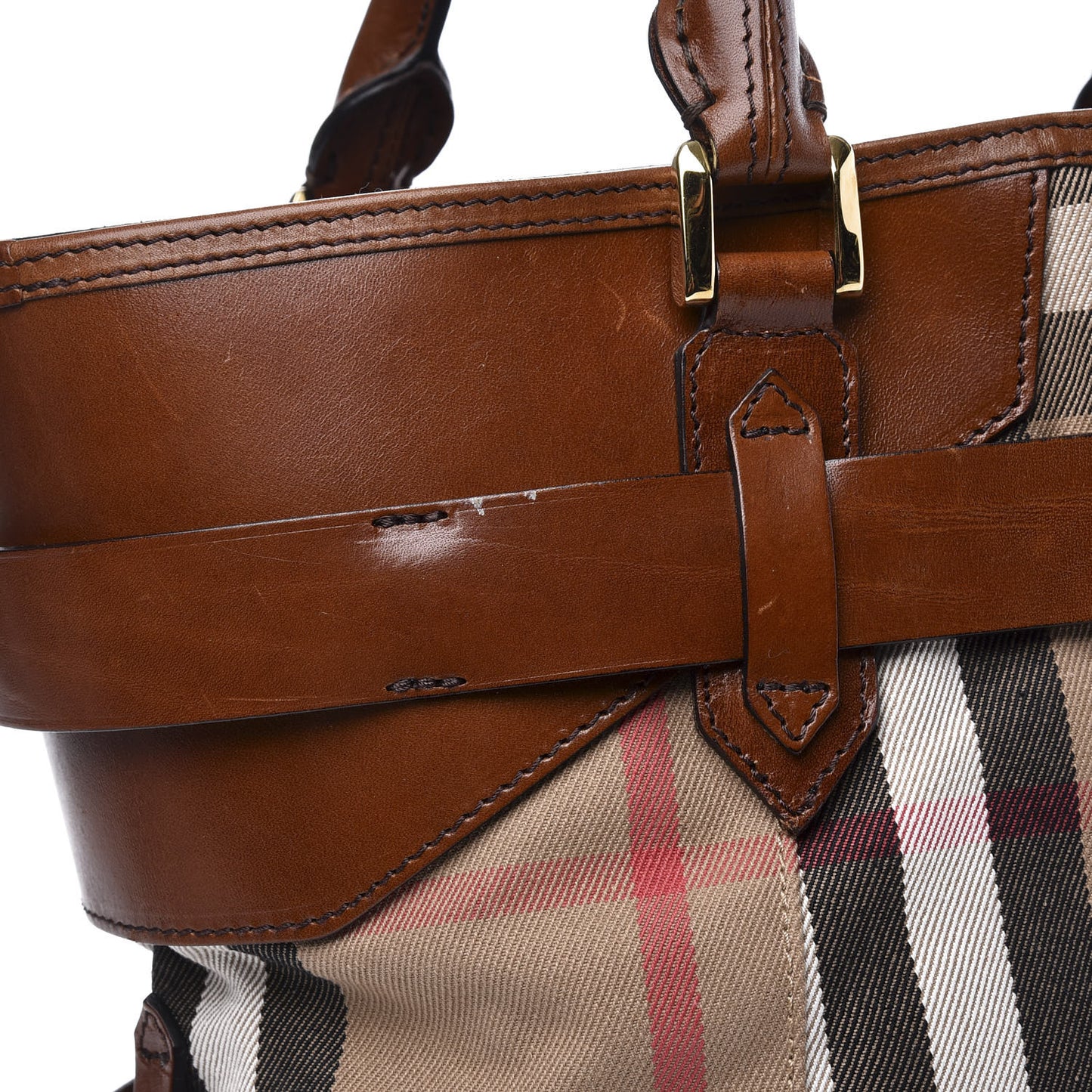 House Check Bridle Calfskin Medium Lynher Tote Dark Tan