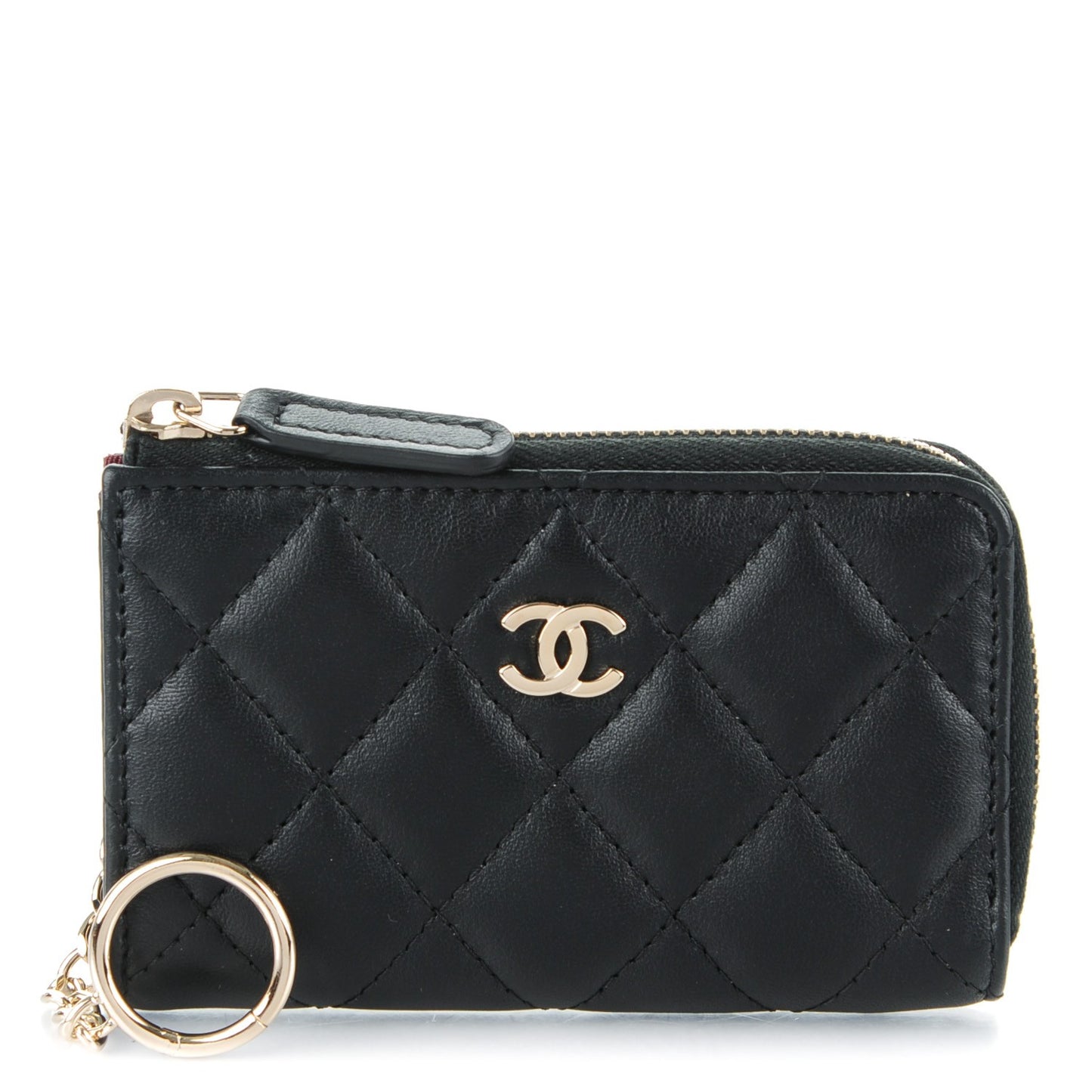 Lambskin Quilted Key Holder Case Black