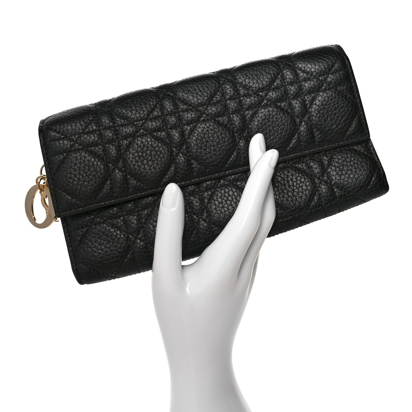 Grained Calfskin Cannage Lady Dior Rendezvous Wallet Black