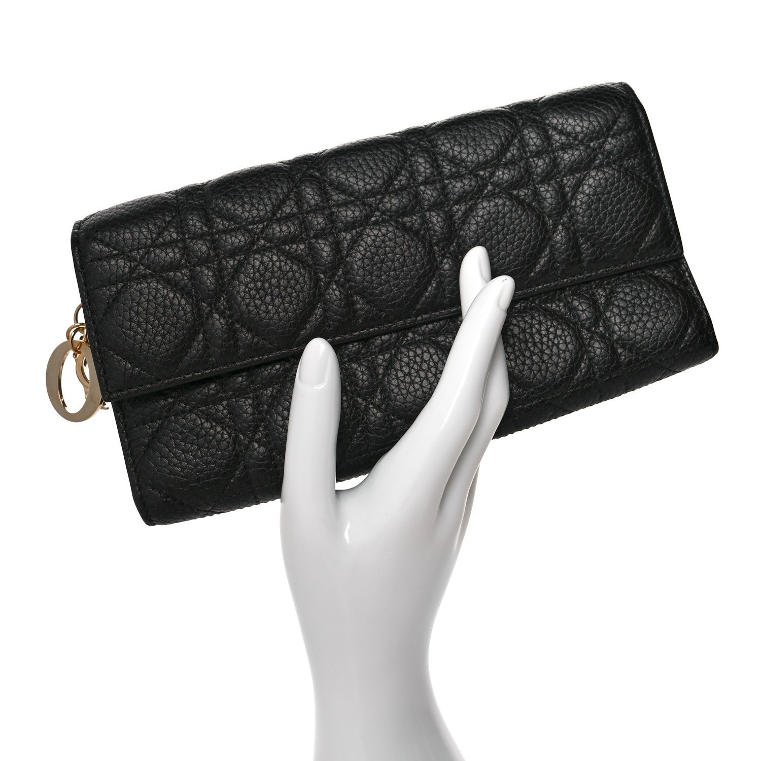 Christian Dior Grained Calfskin Cannage Lady Dior Rendezvous Wallet Black 2 of 10