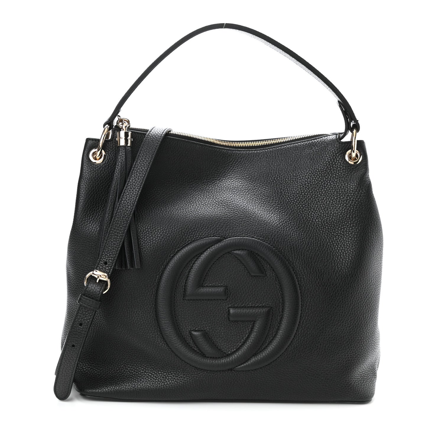 Pebbled Calfskin Large Soho Hobo Black