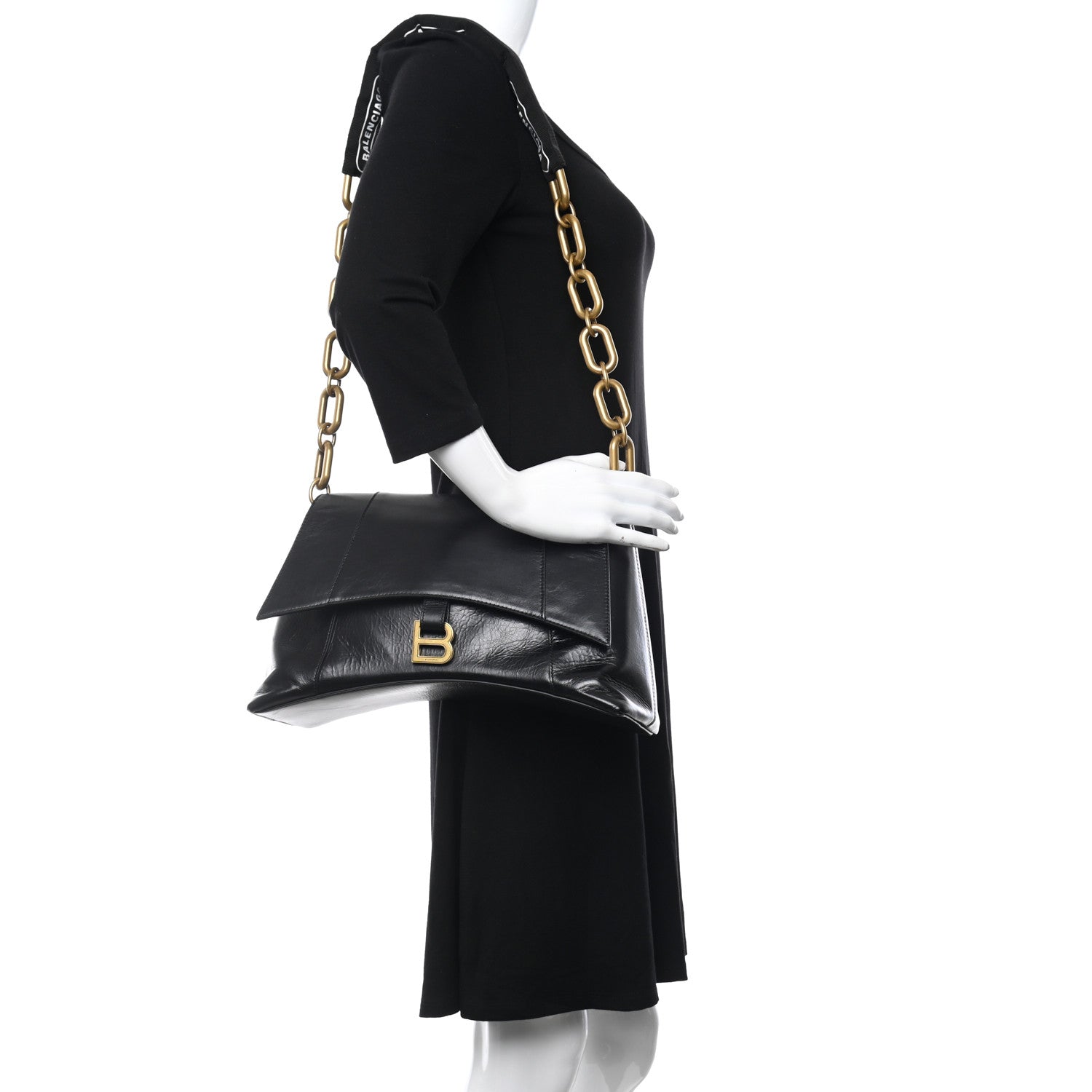 Balenciaga Calfskin Medium Downtown Chain Shoulder Bag Black 3 of 10