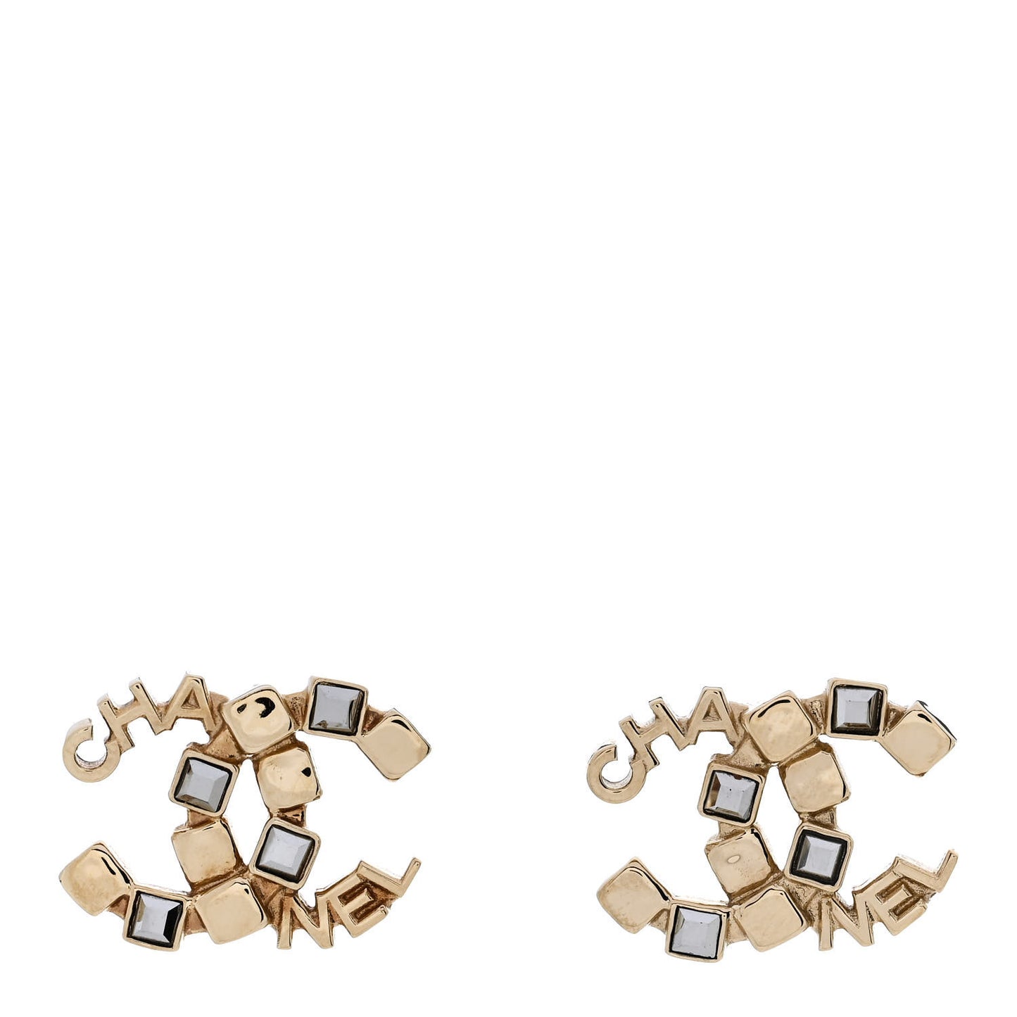 Baguette Crystal Logo CC Earrings Gold