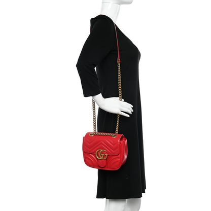 Gucci Calfskin Matelasse Mini GG Marmont Square Shoulder Bag Hibiscus Red 2 of 10