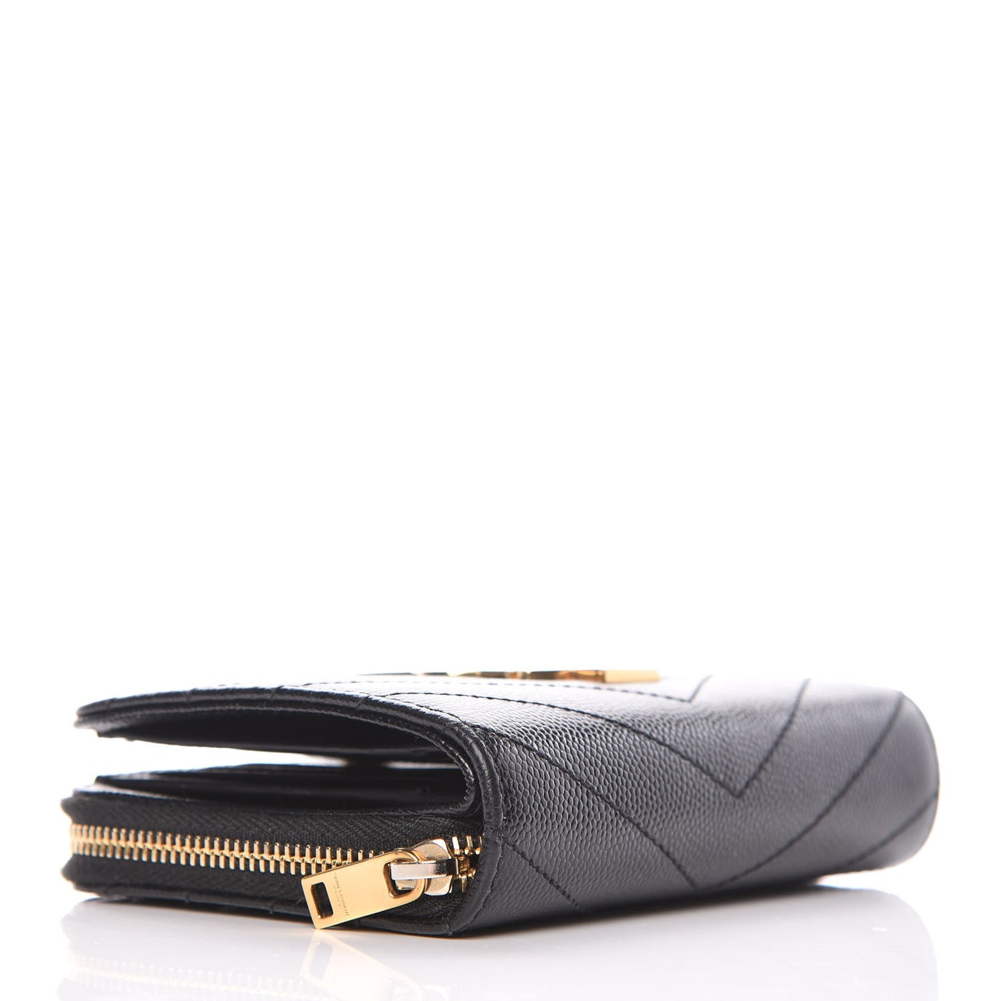 Grain De Poudre Matelasse Chevron Monogram Compact Zip Around Wallet Black