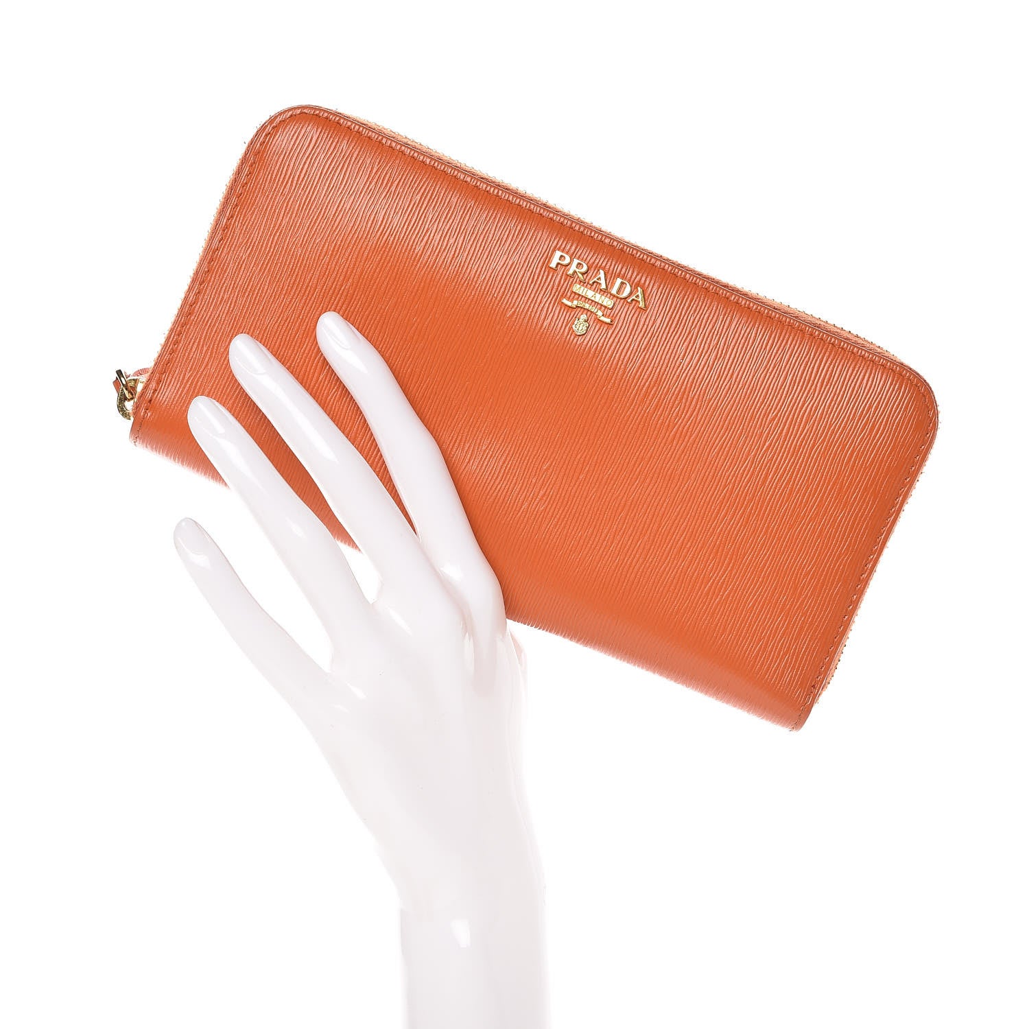Prada Vitello Move Zip Around Wallet Papaya 2 of 9