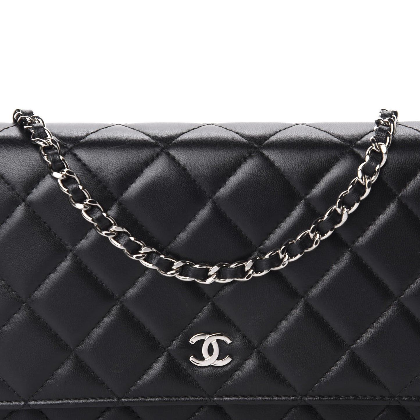 Lambskin Quilted Wallet On Chain WOC Black
