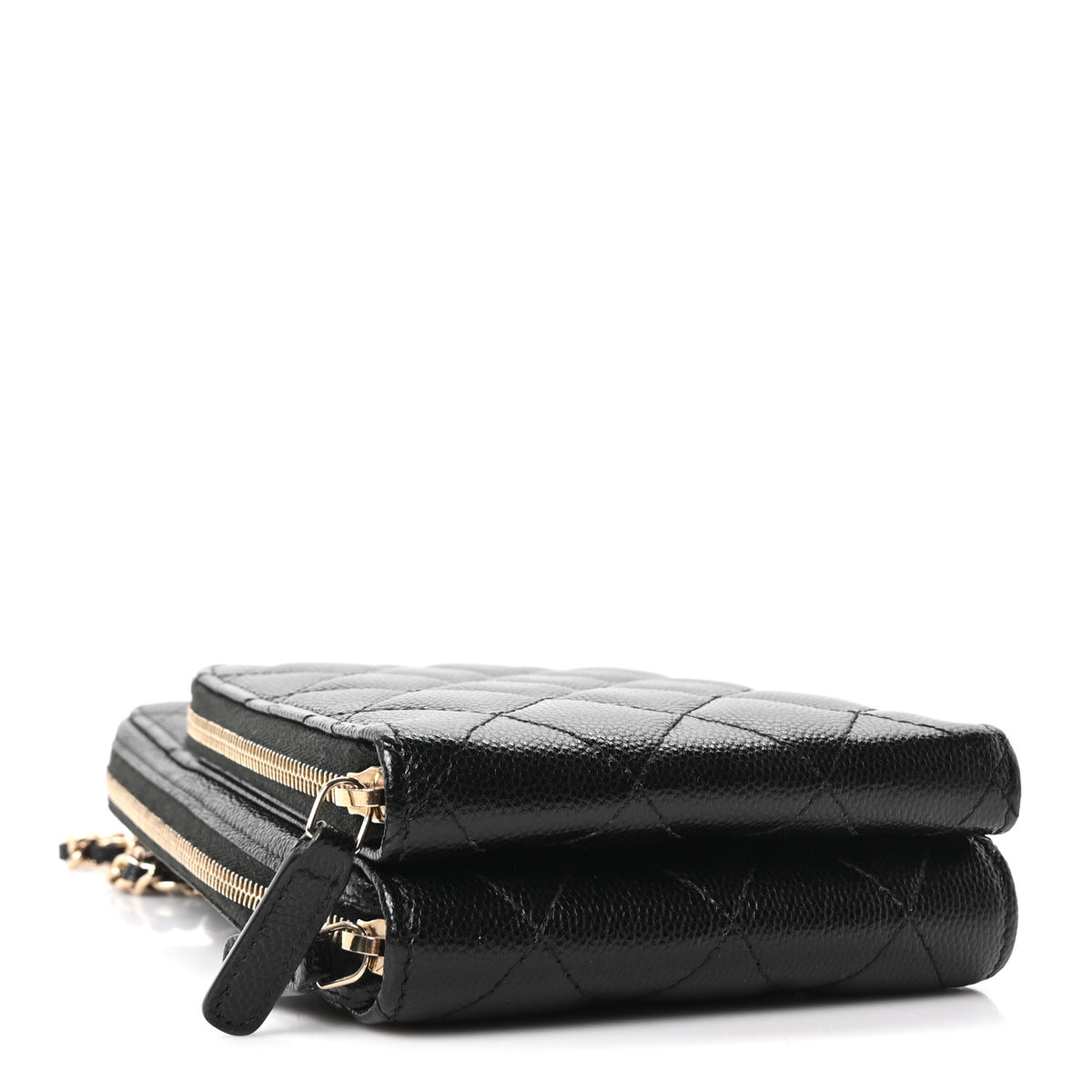 Caviar Quilted Phone Holder With Chain Black
