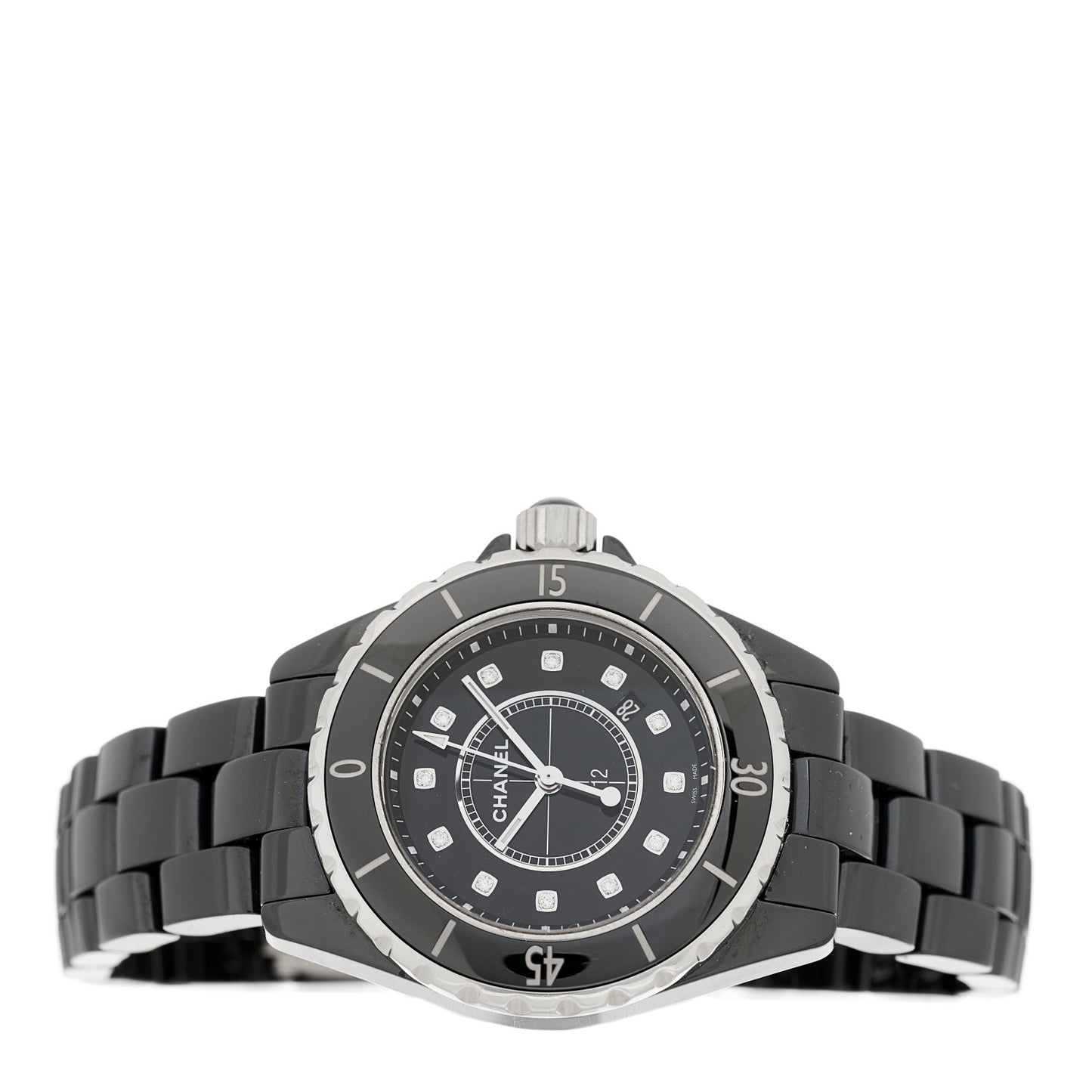 Stainless Steel Ceramic Diamond 33mm J12 Quartz Watch Black