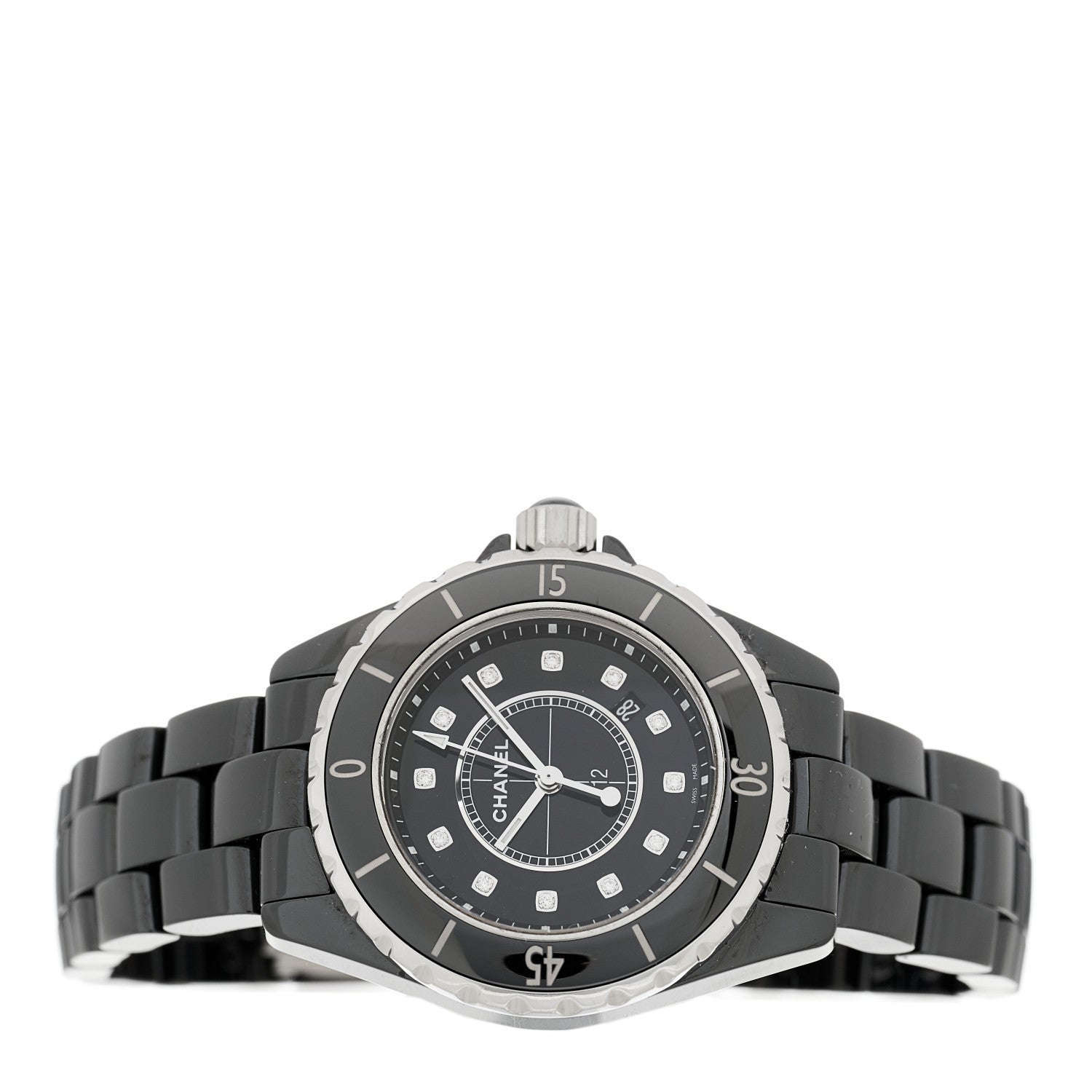 Chanel Stainless Steel Ceramic Diamond 33mm J12 Quartz Watch Black 2 of 4