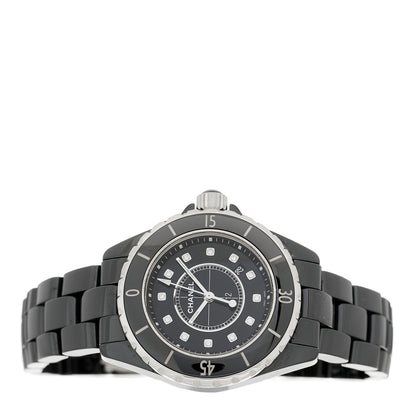 Chanel Stainless Steel Ceramic Diamond 33mm J12 Quartz Watch Black 2 of 4