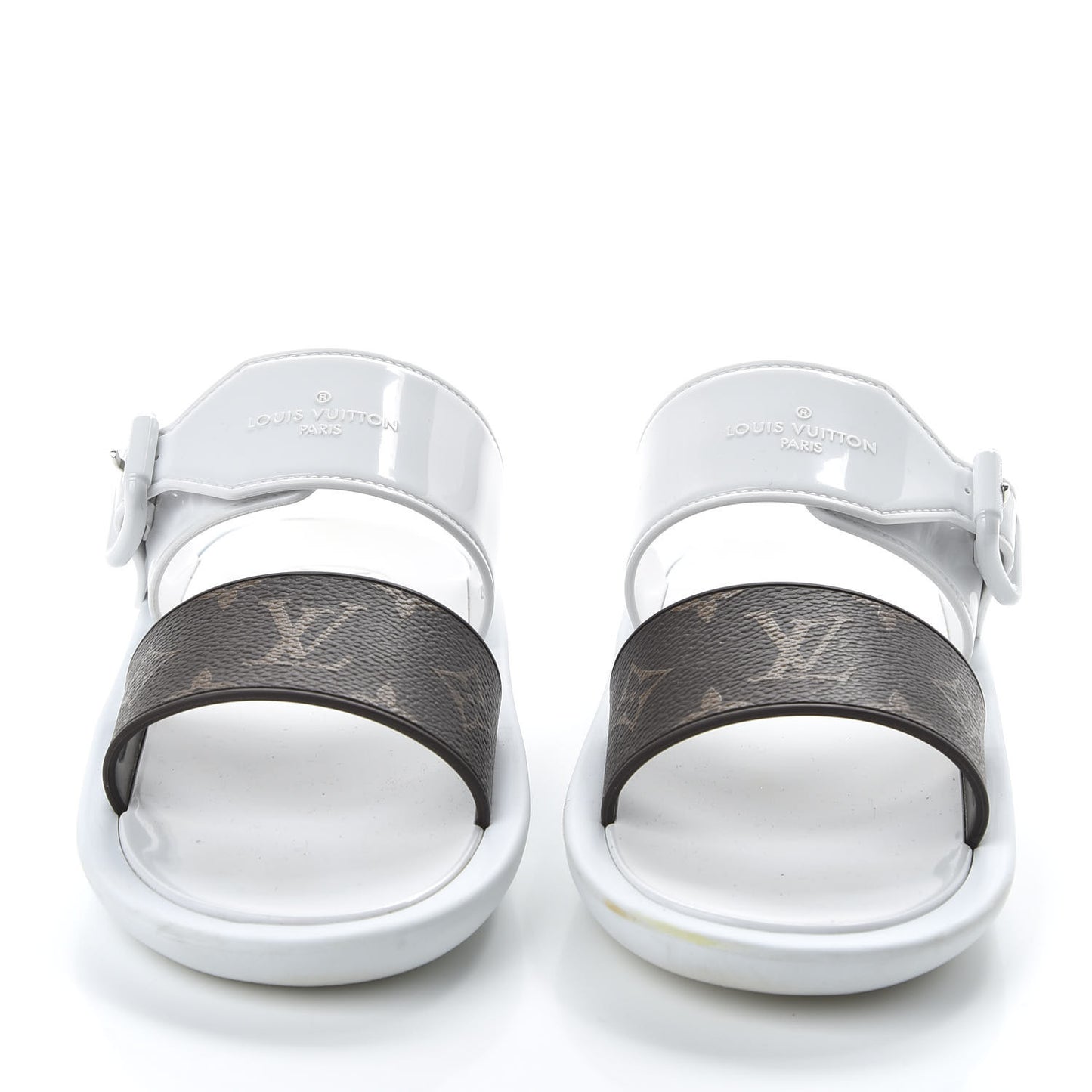Monogram Sunbath Flat Mule Sandals 36 White