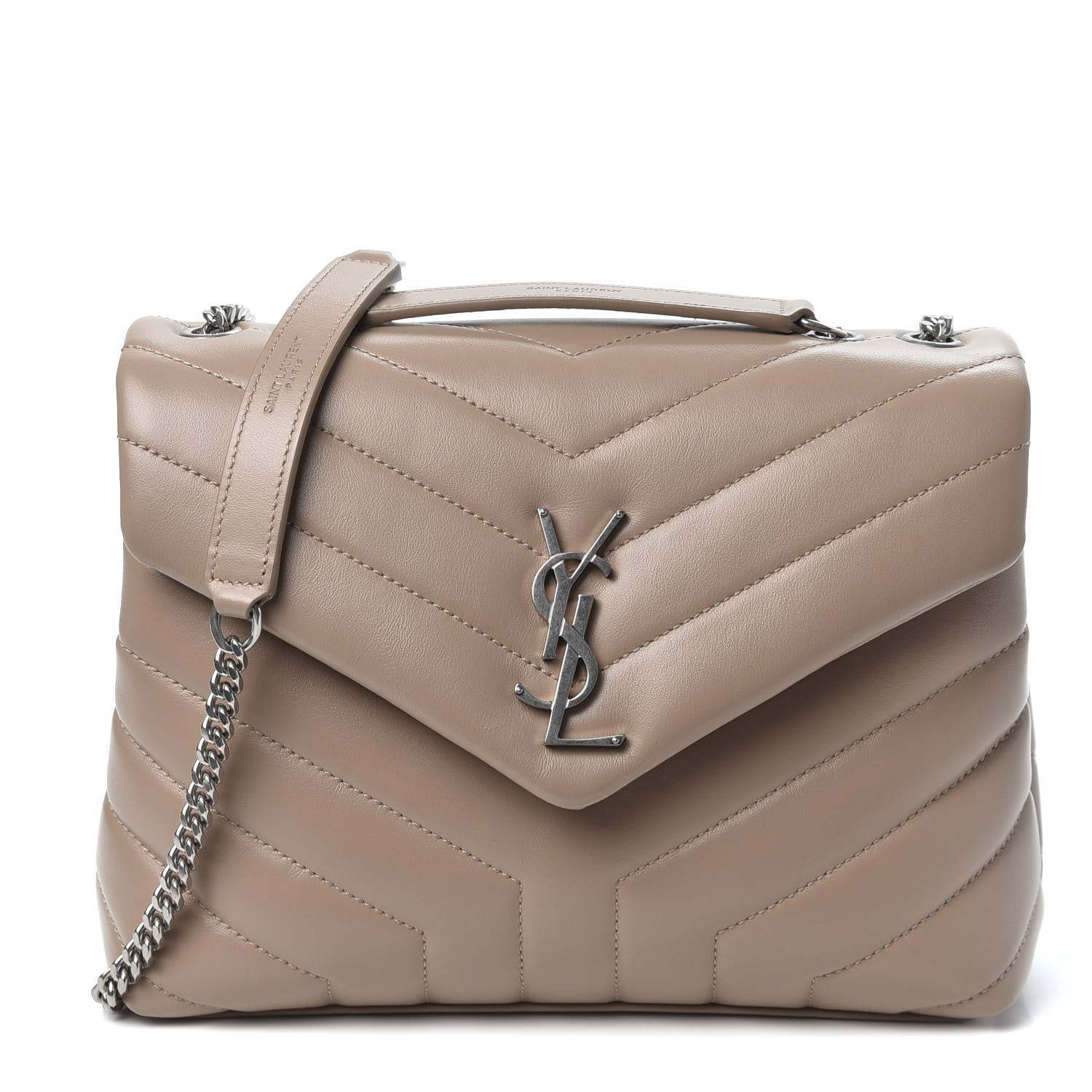 Saint Laurent Calfskin Y Quilted Monogram Small Loulou Chain Satchel Dark Beige 1 of 9