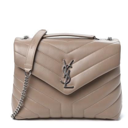 Saint Laurent Calfskin Y Quilted Monogram Small Loulou Chain Satchel Dark Beige 1 of 9