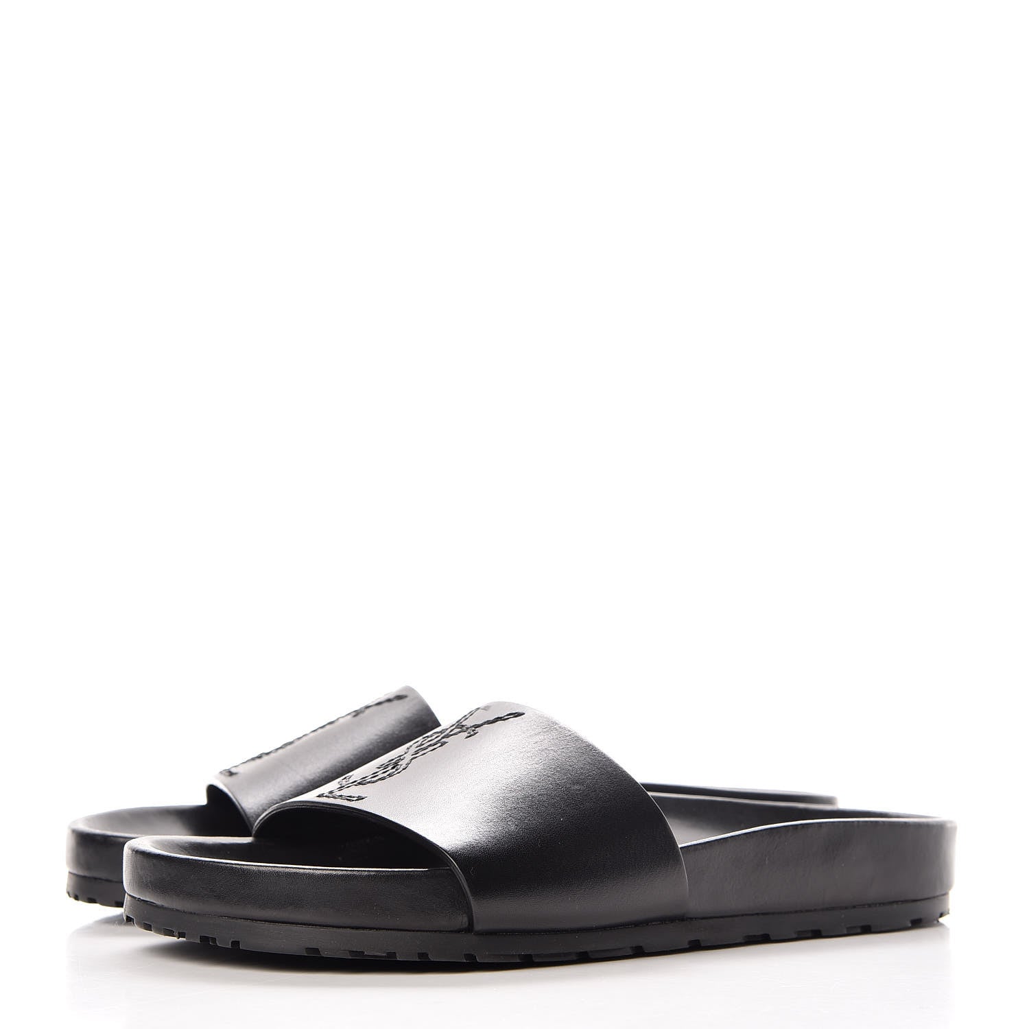 Saint Laurent Calfskin Monogram Jimmy Joan Slide Sandals 37 Black 3 of 8