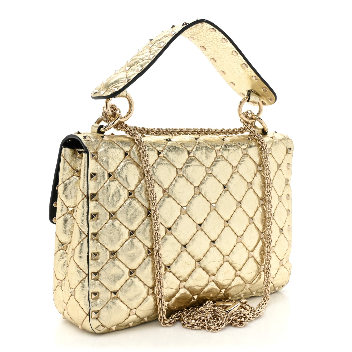 Metallic Wrinkled Lambskin Medium Rockstud Spike Shoulder Bag Mekong