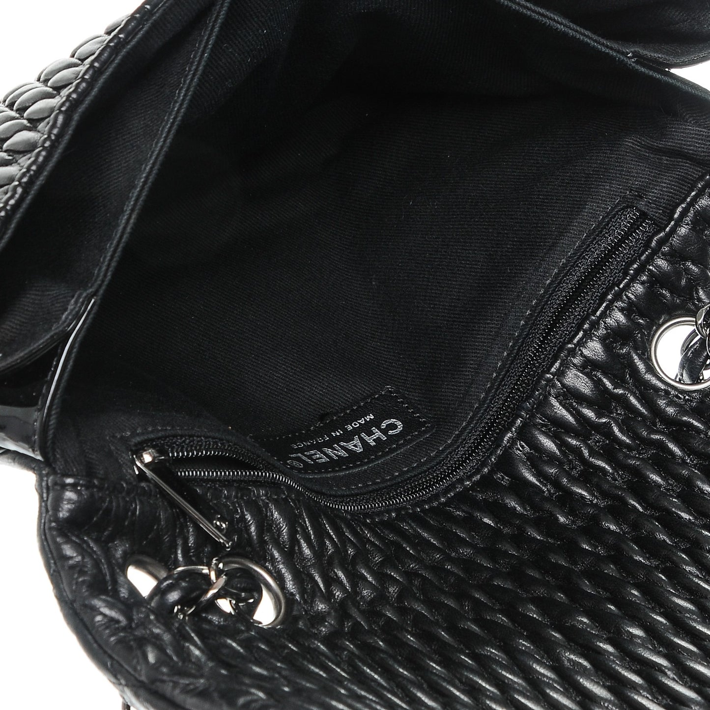 Vinyl Lambskin Quilted Shoulder Flap Black