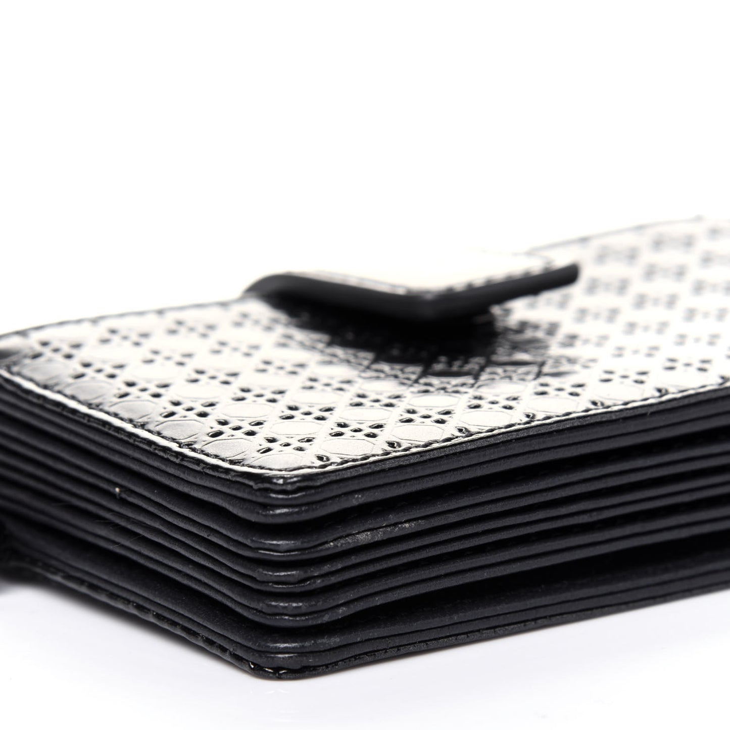 Metallic Patent Micro-Cannage Lady Dior 5-Gusset Card Holder Onyx Black