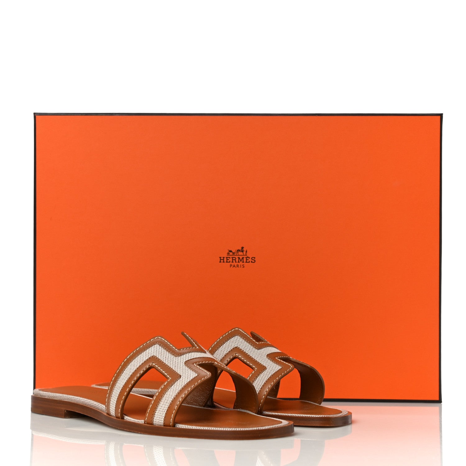 Hermes Calfskin Canvas Oran Sandals 36 Noisette Beige Dore 12 of 12