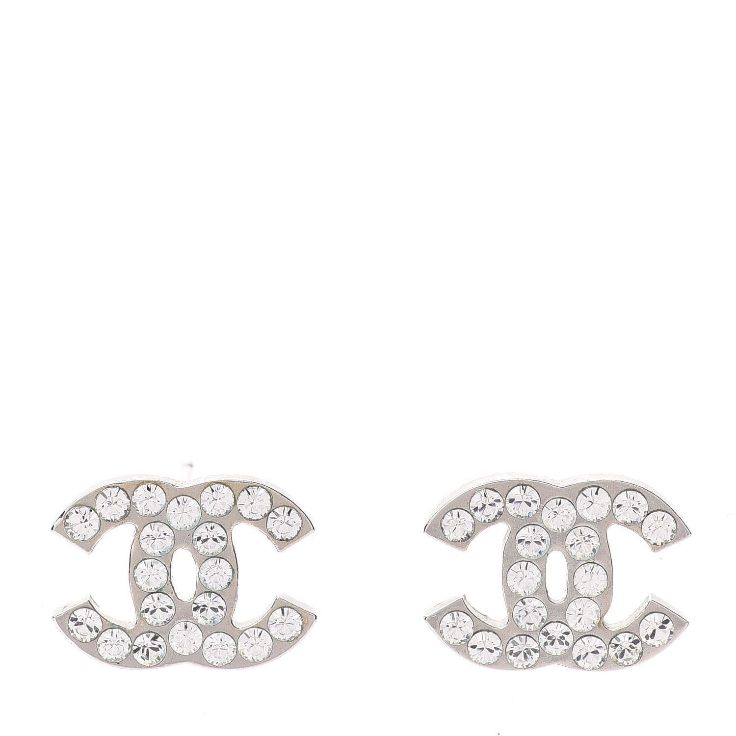 Chanel Crystal Timeless CC Earrings Silver 1 of 6